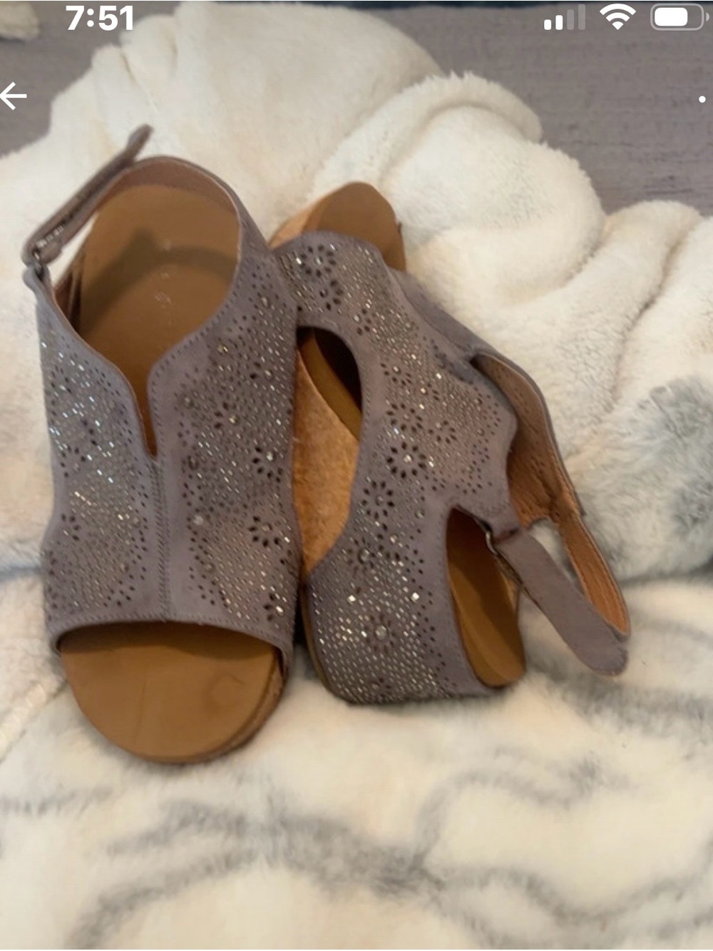 Taupe/grayEmbellished Open-Toe Slingback Sandals